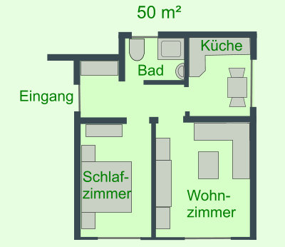 Grundriss, Ferienwohnung 50m²